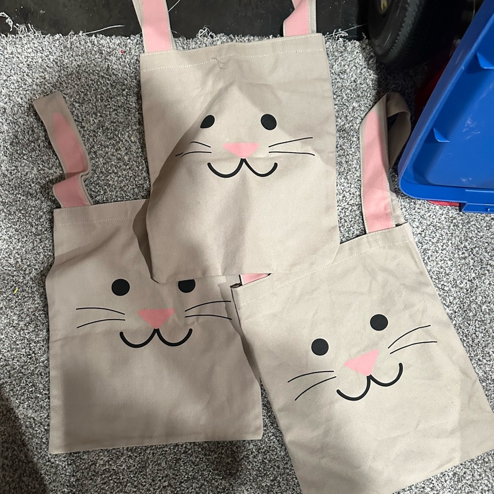 Cute Easter Bunny Face Kids Tote Bag - Pink and Tan